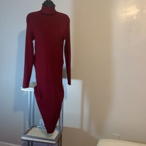 Elegant Burgundy Turtleneck Dress